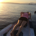 Heather doing some press up's at the end of the boat