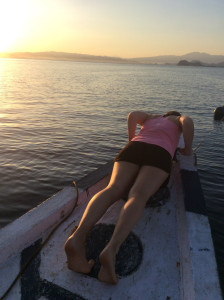 Heather doing some press up's at the end of the boat